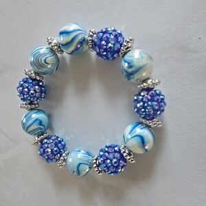 Blue and Silver Sparkling Beaded Bracelet